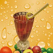 清新水果夏季冷饮水滴海报背景素材