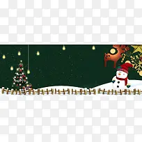 圣诞快乐可爱卡通圣诞树雪人banner
