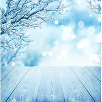 冬日雪景雪花松树背景图