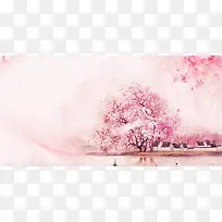 棉麻粉色桃花节春游海报背景素材