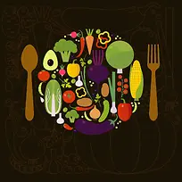 美式有机食品蔬菜专卖厨房叉子勺子海报背景