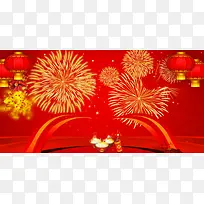 烟花灯笼红色新年节日背景