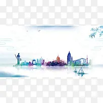 简约中国风魅力中国城展板背景模板