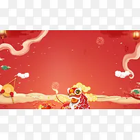 新春狗年红色中国风年会海报背景素材