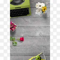 桌面白色鲜花母亲节女王节浪漫广告背景