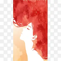 水彩红色头发女子侧脸素材