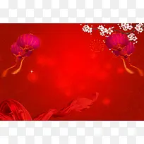 中国风红色绸缎春节海报背景素材