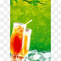 简约清新绿色饮料饮品清凉果汁冰水海报背景
