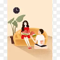 情人节插画海报背景模板
