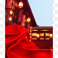 灯笼屋檐飘带喜庆新年节日背景