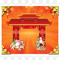 门楼背景传统祝寿海报背景模板