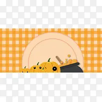 卡通万圣节几何格子橙色banner