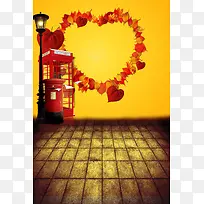 金色玫瑰花瓣桃心路灯海报背景
