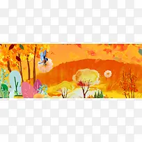 秋天文艺绘画黄色背景