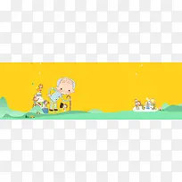 养老卡通黄色海报banner背景
