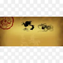 龙抬头中国风棕色海报背景