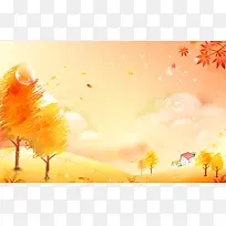 手绘黄色秋季风景背景