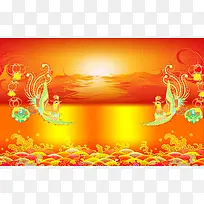 新春喜庆新年凤凰湖面金黄色背景图