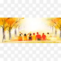 老友相约彩色手绘banner