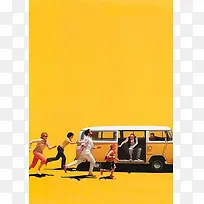 一群人追公交黄色海报