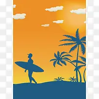 夏威夷冲浪海边橙色背景素材