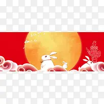 中秋节玉兔卡通月亮红色banner