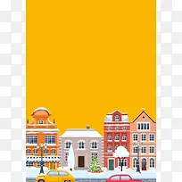 黄色扁平化冬季旅游城市背景