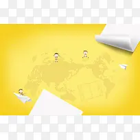 手绘桔红儿童纸飞机画板印刷背景
