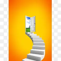 橙色黄色梯子大门天空草地商务印刷背景