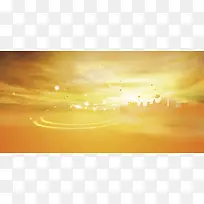 金黄秋季城市剪影光晕背景
