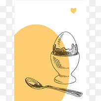 美式复古西餐手绘线稿白煮蛋饮料餐馆海报