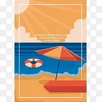 卡通手绘清凉夏季上新海岸度假背景素材