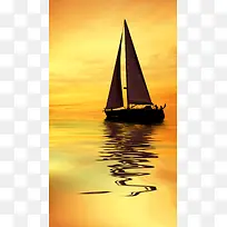 金色大海帆船背景