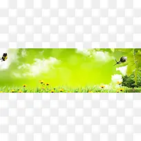 简约唯美绿色海报背景banner