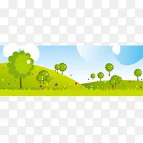 卡通树林草丛背景banner