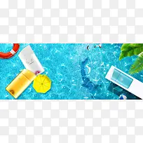 蓝色化妆品水纹小清新banner背景