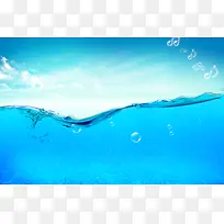 动感水花蓝天白云透明乐符水泡背景