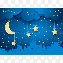 卡通手绘城市夜色矢量背景