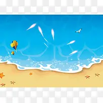 夏季蓝色海滩清新手绘扁平化海报背景