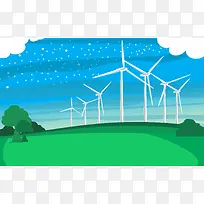 简约卡通扁平风车绿色能源公益宣传海报背景