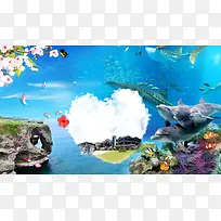 本州冲绳旅游海报背景素材