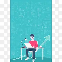卡通开学季学生学习蓝色背景