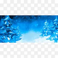 圣诞节圣诞树蓝色调 冰树 冰块 光晕 雪花背景