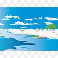 手绘夏日海滩风景平面广告