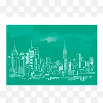 手绘纽约城市海报绿色背景