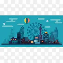 卡通摩天轮高楼城市矢量背景