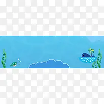 夏天海边卡通海豚水纹蓝色背景