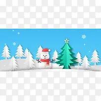 卡通雪人扁平蓝色banner