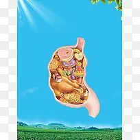 创意手绘肠胃食品安全宣传海报背景素材