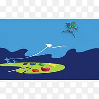 蓝色扁平创意手绘风筝节海报背景素材